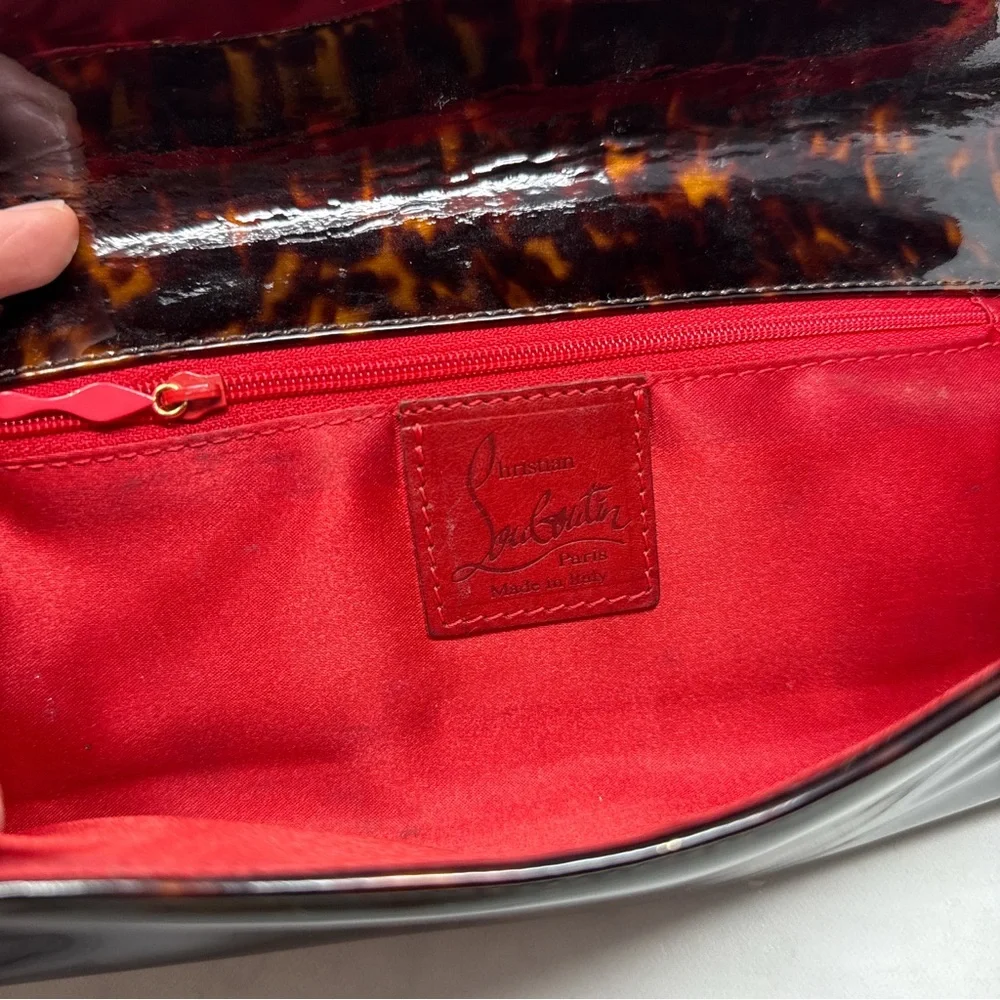 Christian Louboutin Tortoise Bow Patent Leather Clutch Purse Bag Leopard Formal